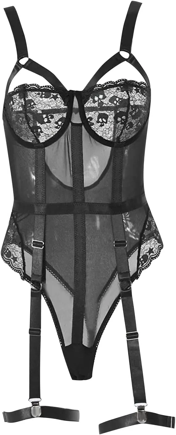 Lingerie for Women Plus Size Strappy Embroidered Underwire Lingerie Set Babydoll Lingerie Mesh Sheer