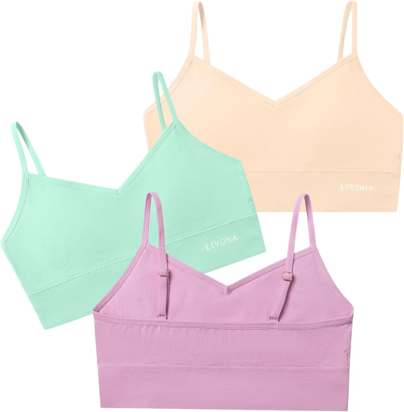 Livona 6 Pack Sports Bras for Girls - Padded, Crop Cami Tank Top (6-14)