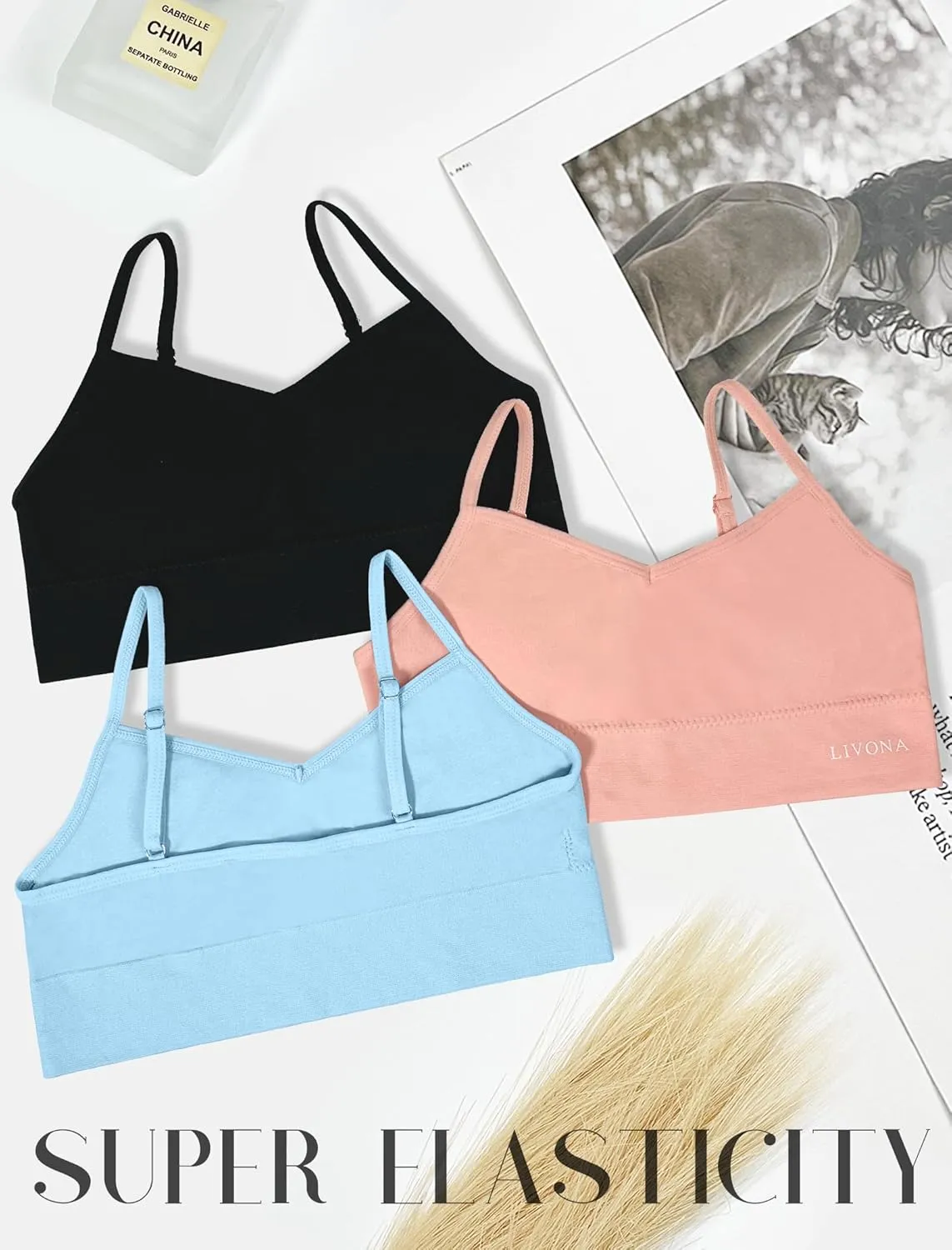 Livona 6 Pack Sports Bras for Girls - Padded, Crop Cami Tank Top (6-14)