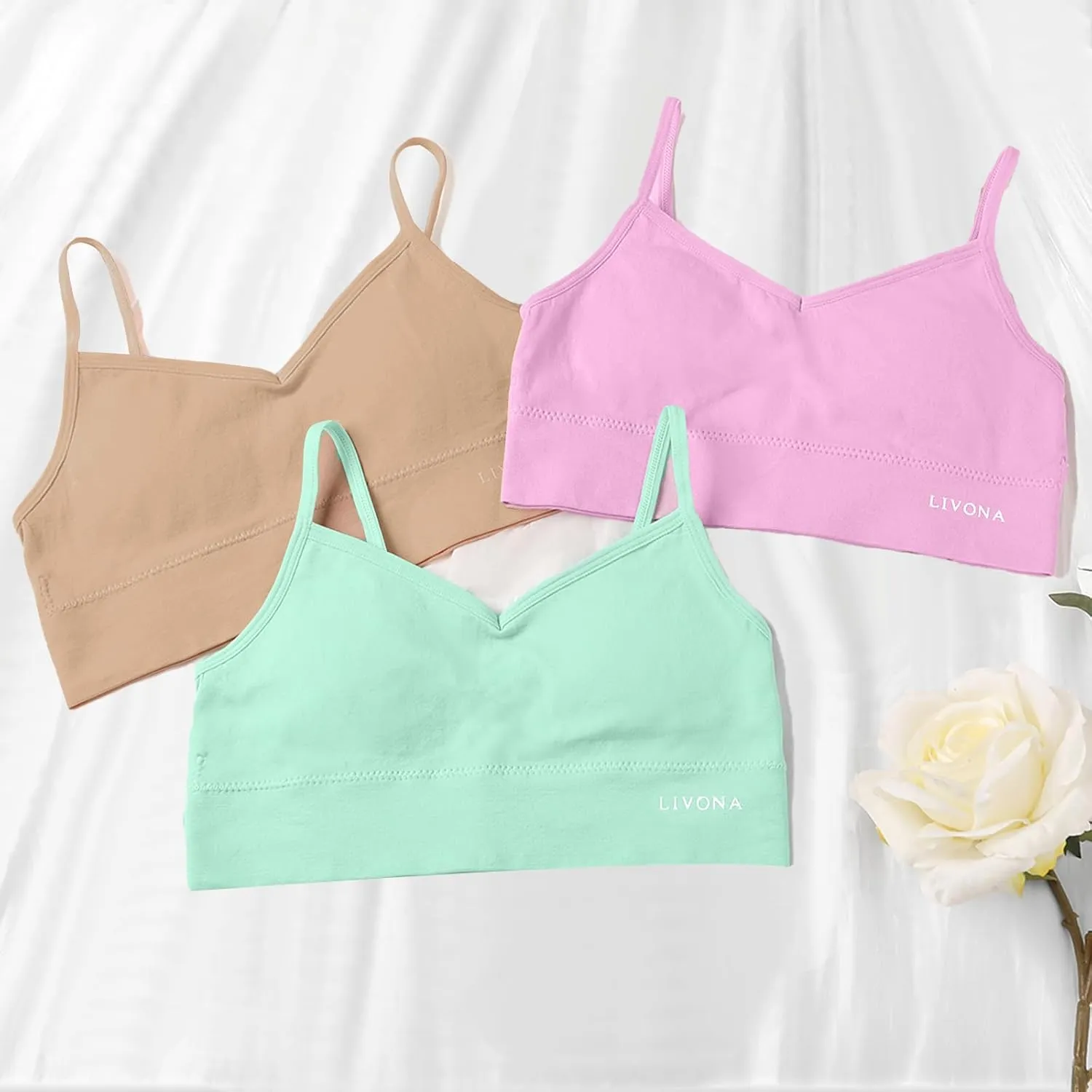 Livona 6 Pack Sports Bras for Girls - Padded, Crop Cami Tank Top (6-14)