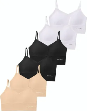 Livona 6 Pack Sports Bras for Girls - Padded, Crop Cami Tank Top (6-14)