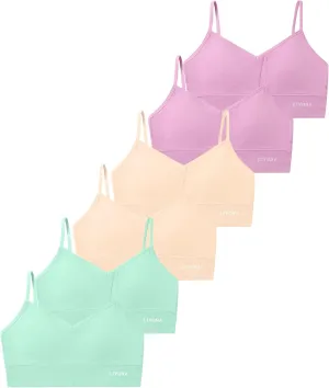 Livona 6 Pack Sports Bras for Girls - Padded, Crop Cami Tank Top (6-14)