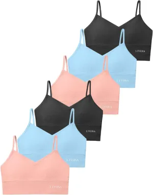 Livona 6 Pack Sports Bras for Girls - Padded, Crop Cami Tank Top (6-14)