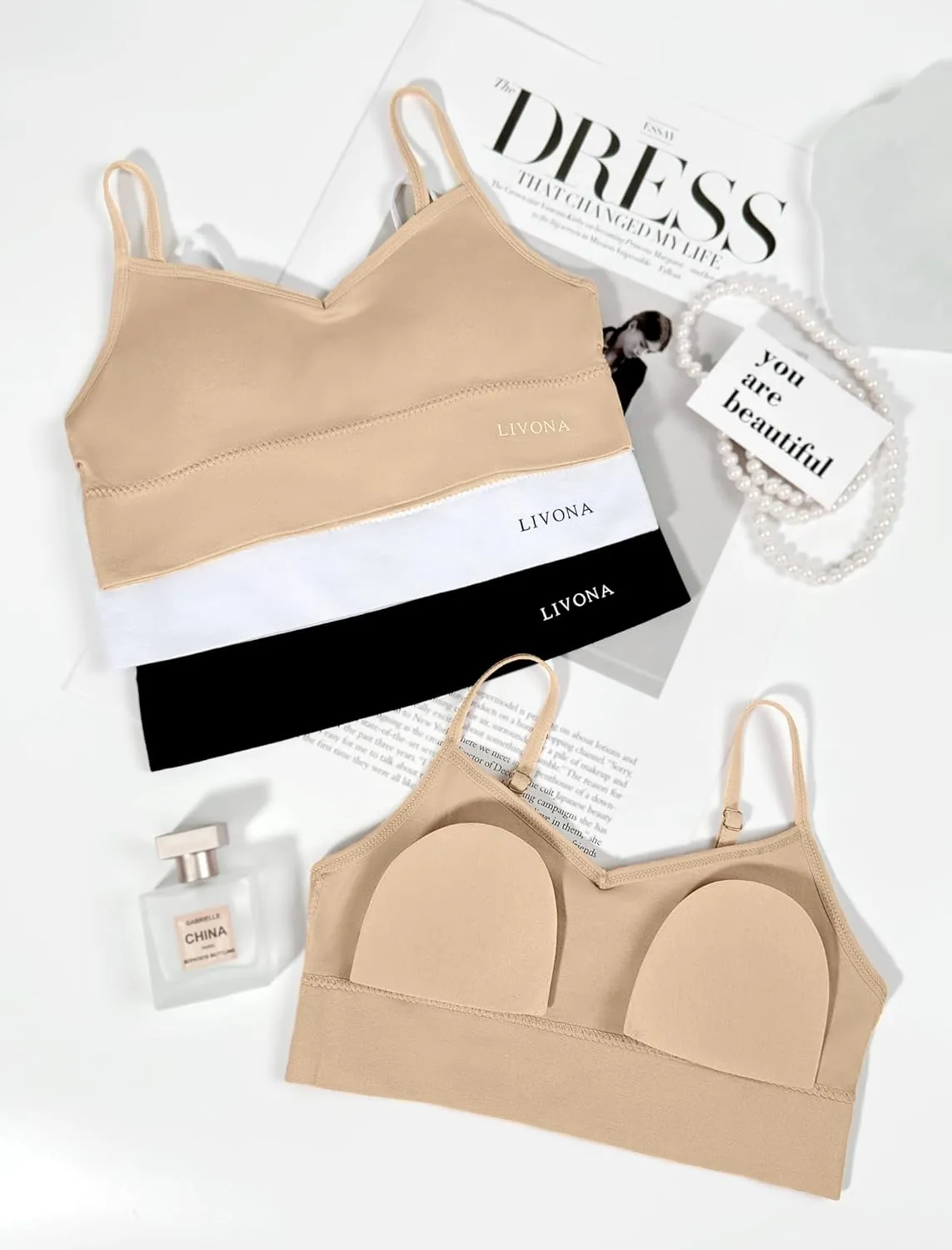 Livona 6 Pack Sports Bras for Girls - Padded, Crop Cami Tank Top (6-14)