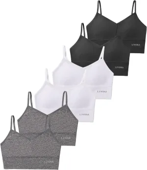 Livona 6 Pack Sports Bras for Girls - Padded, Crop Cami Tank Top (6-14)