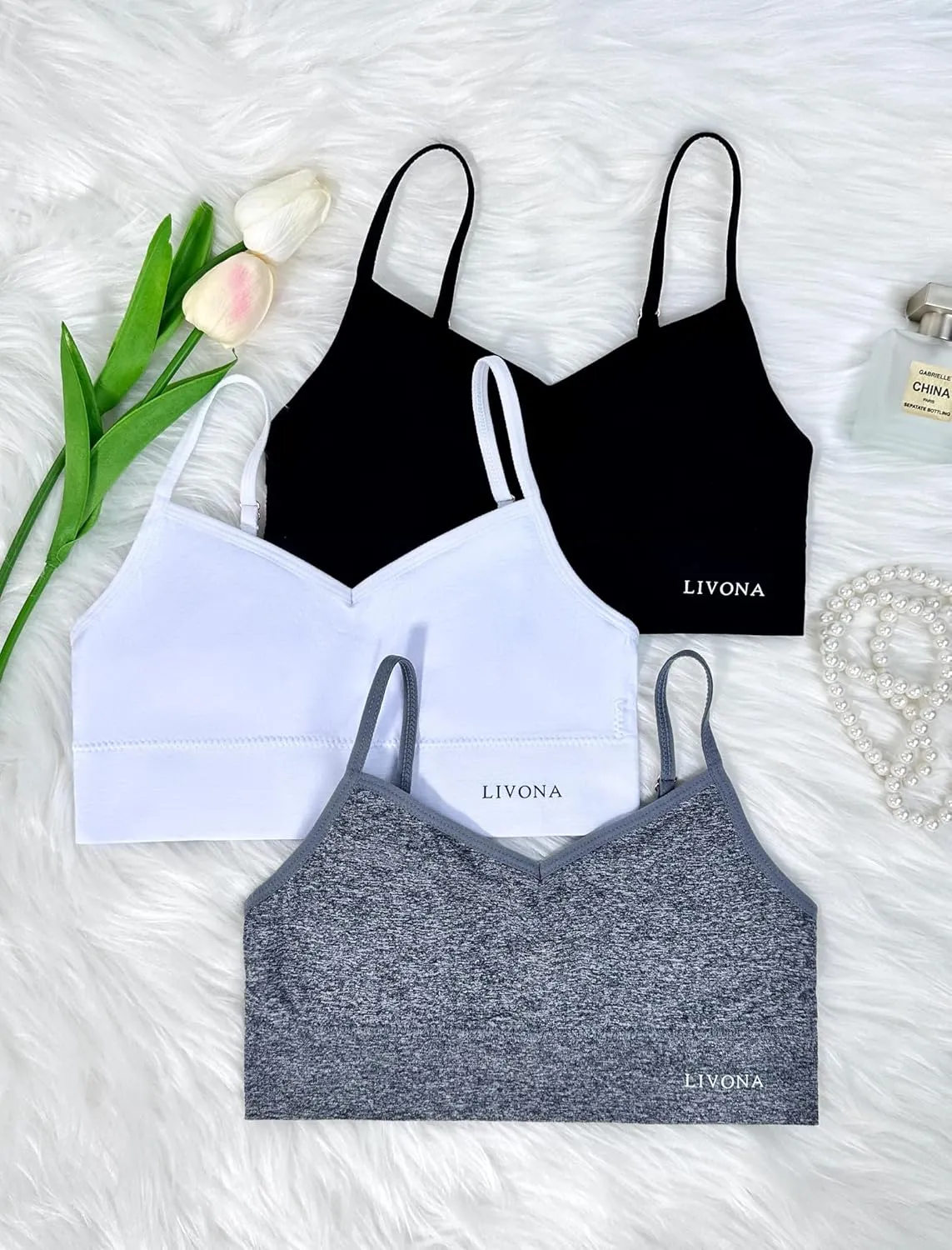 Livona 6 Pack Sports Bras for Girls - Padded, Crop Cami Tank Top (6-14)
