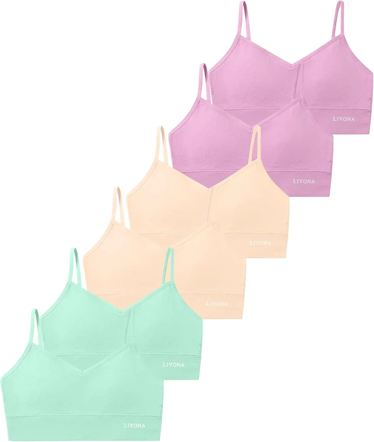 Livona 6 Pack Sports Bras for Girls - Padded, Crop Cami Tank Top (6-14)