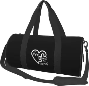 Love Needs No Words Convertible Garment Bag with Shoulder Strap, Carry on Garment Duffel Bag for Men Women - Rolling Foldable for Travel Luggage Bags (Black)