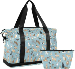 Lovely Dogs Sports Gym Bag with Waterproof Dry Wet Pocket, Travel Duffel Bag for Women MenWorkout Bag Fits Yoga, Swimming