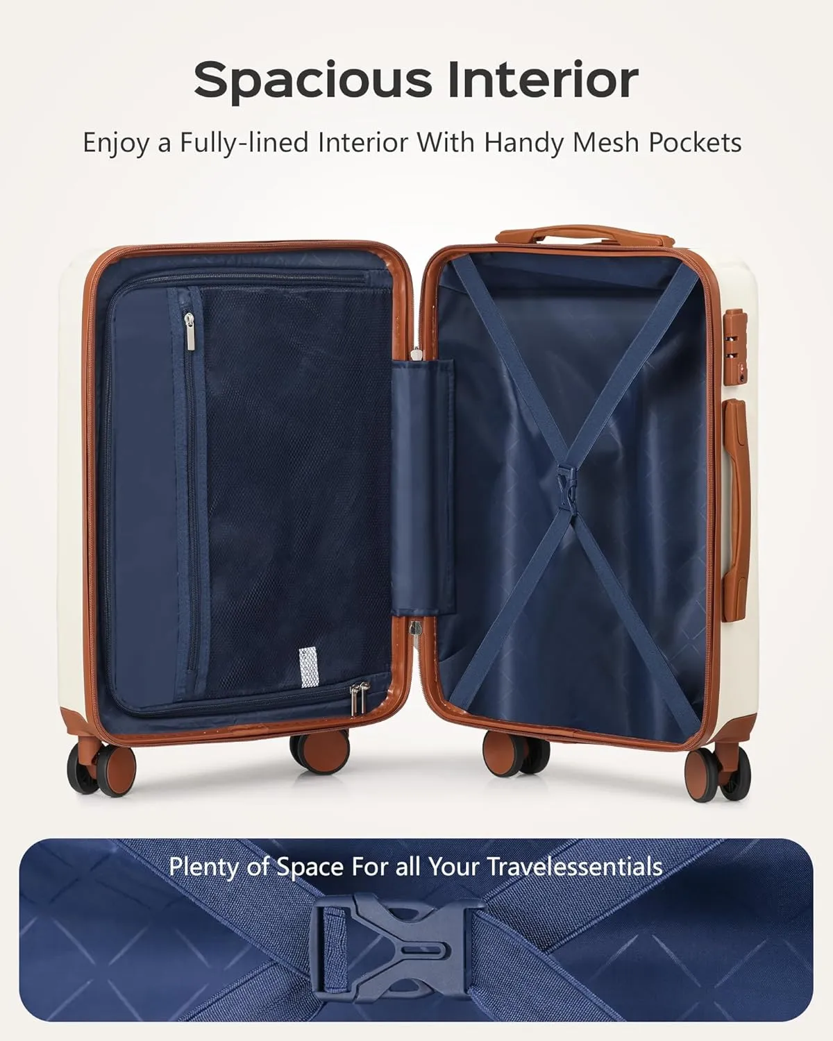 Luggage Sets 3 Piece Hardside Suitcase with Double Spinner Wheels Durable Lightweight Shell with Tsa Lock (20/24/28in) Black&Brown