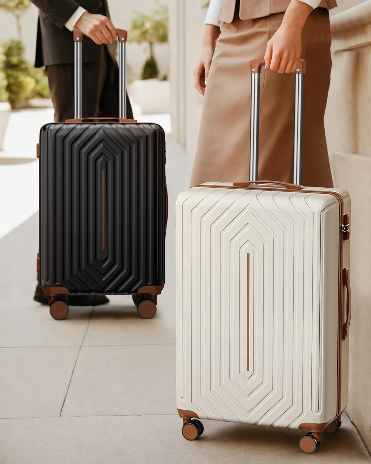 Luggage Sets 3 Piece Hardside Suitcase with Double Spinner Wheels Durable Lightweight Shell with Tsa Lock (20/24/28in) Black&Brown