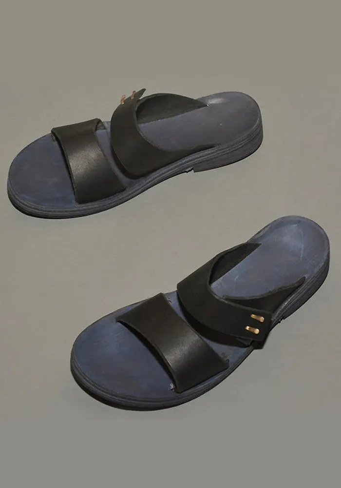 m.a  by Maurizio Amadei MENS TOP STRAP LEATHER SANDALS BLACK