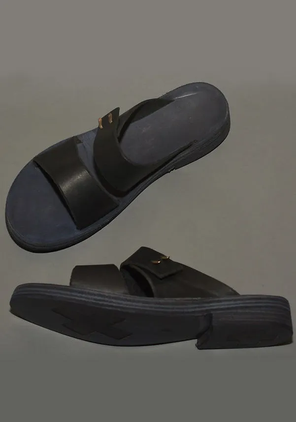 m.a  by Maurizio Amadei MENS TOP STRAP LEATHER SANDALS BLACK