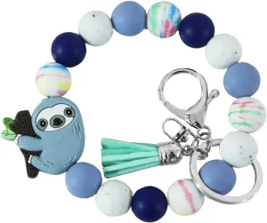 Meefisher Cute Koala Sloth Keychains Silicone Beaded Wristlet Bracelet Keyring Aesthetic Accessories Gifts for Car Keys Women (Blue-02)
