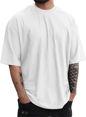 Men Cotton Heavyweight Small Neck T-Shirts Solid Color Male Short-Sleeved TOP