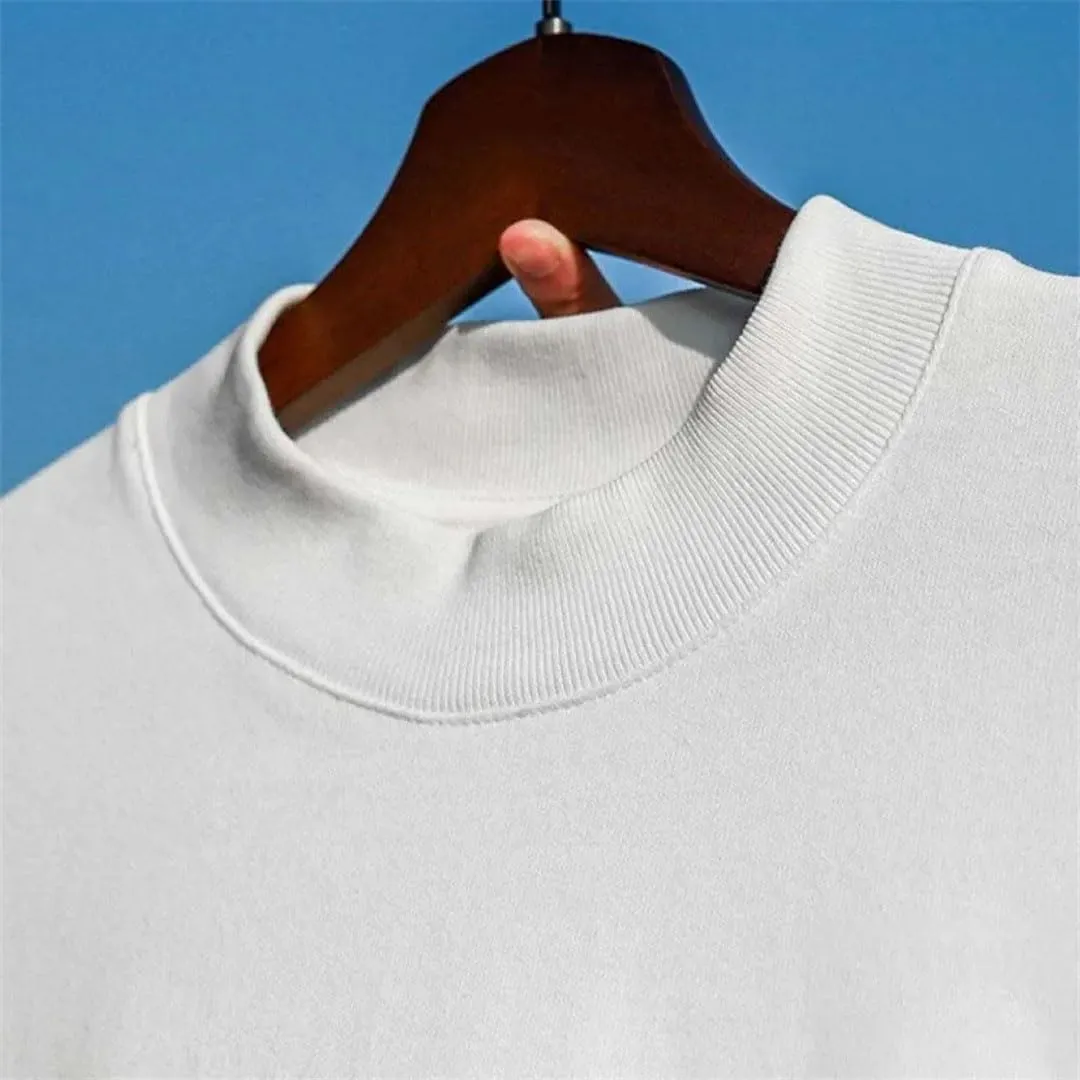 Men Cotton Heavyweight Small Neck T-Shirts Solid Color Male Short-Sleeved TOP