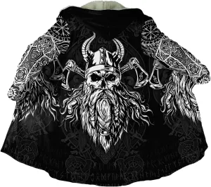 Men Viking Mid-Length Hooded Coat, 3D Printed Nordic Mythology Tattoo Autumn Winter Warmth Cosplay Cloak Jacket