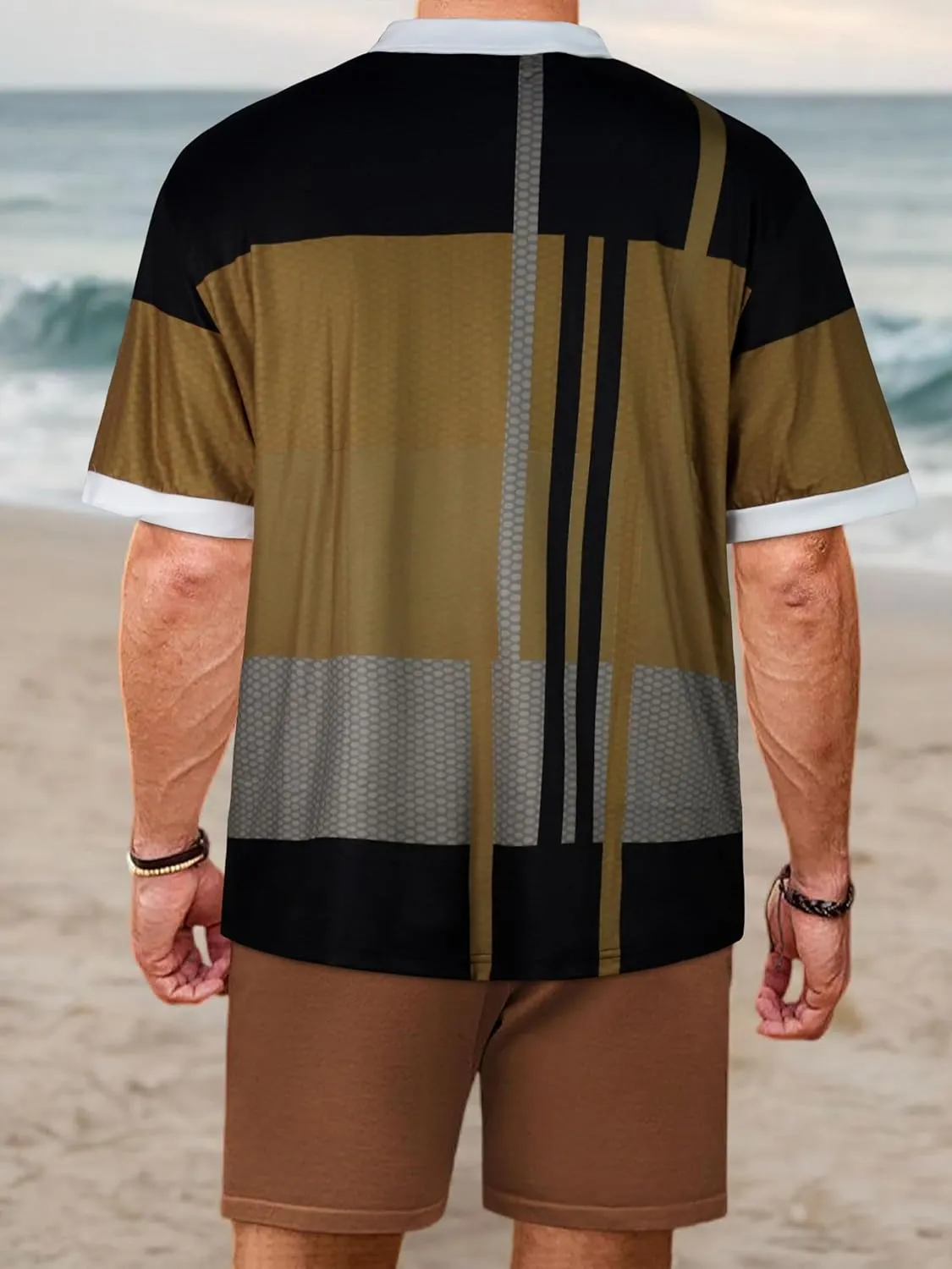 Mens Polo Shirts Short Sleeve Zipper T Shirt Casual Slim Fit Golf Tops