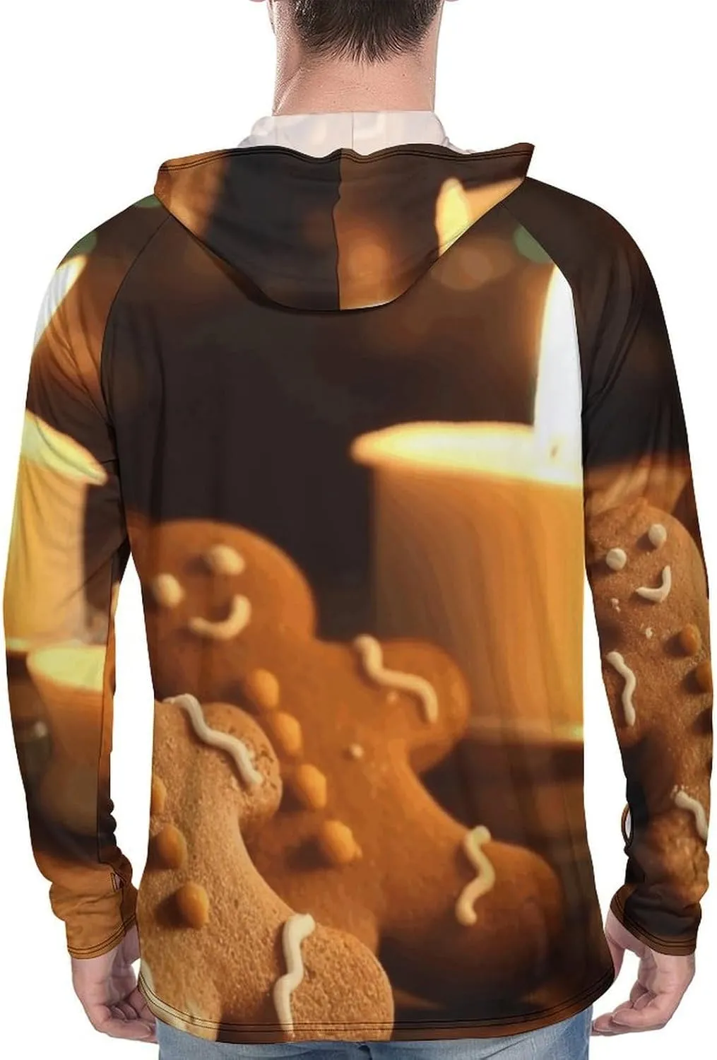 Men's UPF 50  Sun Protection Hoodie Outdoor UV Shirts Candles and Gingerbread Men Long Sleeve Quick Dry Fishing Hiking Shirt