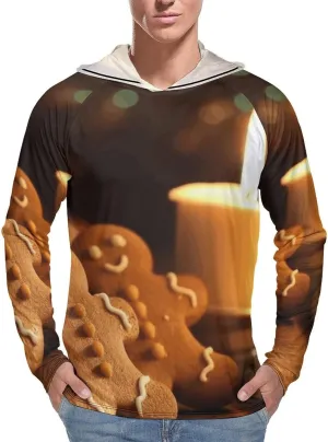 Men's UPF 50  Sun Protection Hoodie Outdoor UV Shirts Candles and Gingerbread Men Long Sleeve Quick Dry Fishing Hiking Shirt