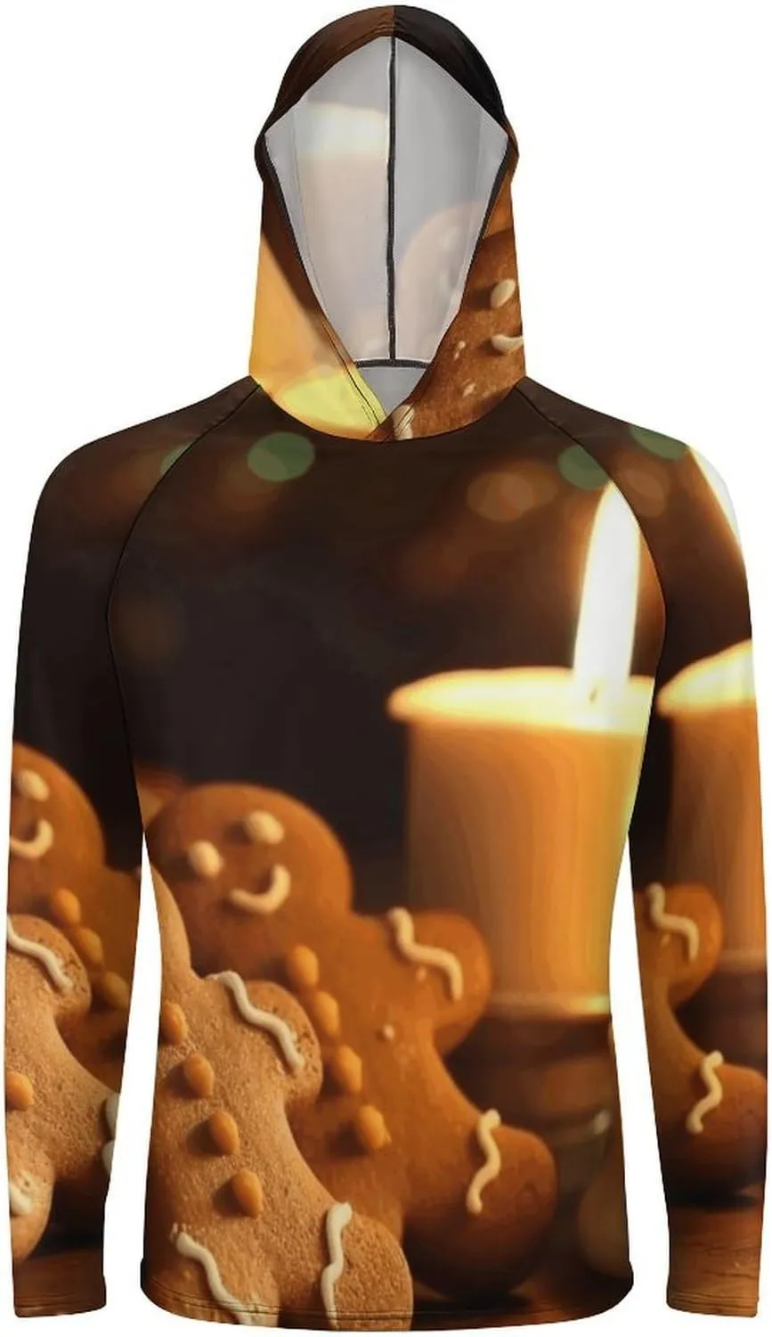 Men's UPF 50  Sun Protection Hoodie Outdoor UV Shirts Candles and Gingerbread Men Long Sleeve Quick Dry Fishing Hiking Shirt