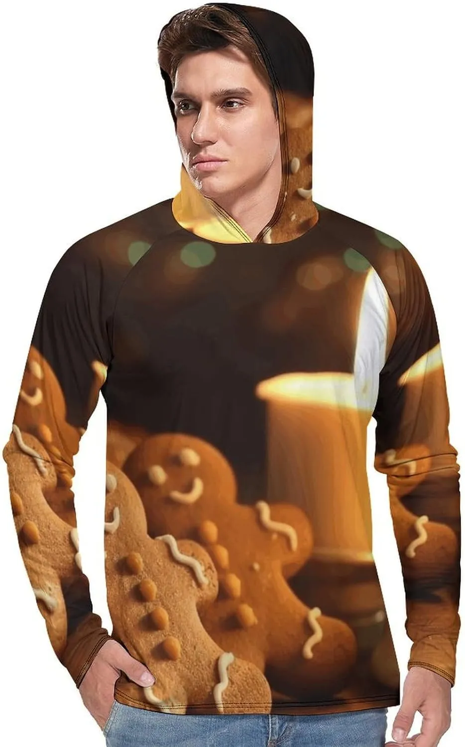 Men's UPF 50  Sun Protection Hoodie Outdoor UV Shirts Candles and Gingerbread Men Long Sleeve Quick Dry Fishing Hiking Shirt