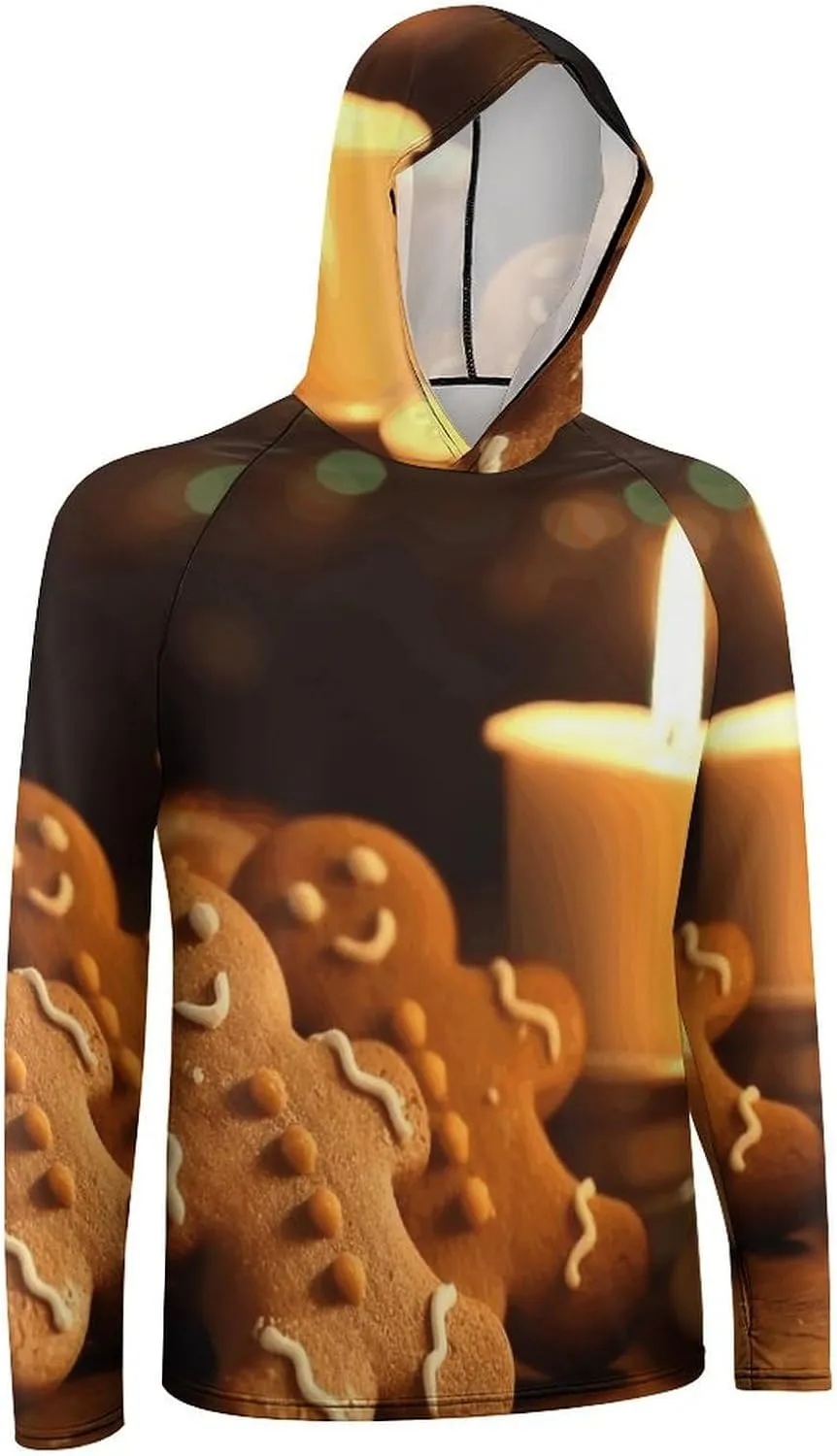 Men's UPF 50  Sun Protection Hoodie Outdoor UV Shirts Candles and Gingerbread Men Long Sleeve Quick Dry Fishing Hiking Shirt