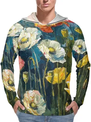 Men's UPF 50  Sun Protection Hoodie Outdoor UV Shirts Dark Green Plants Long Sleeve Quick Dry Fishing Hiking Shirt