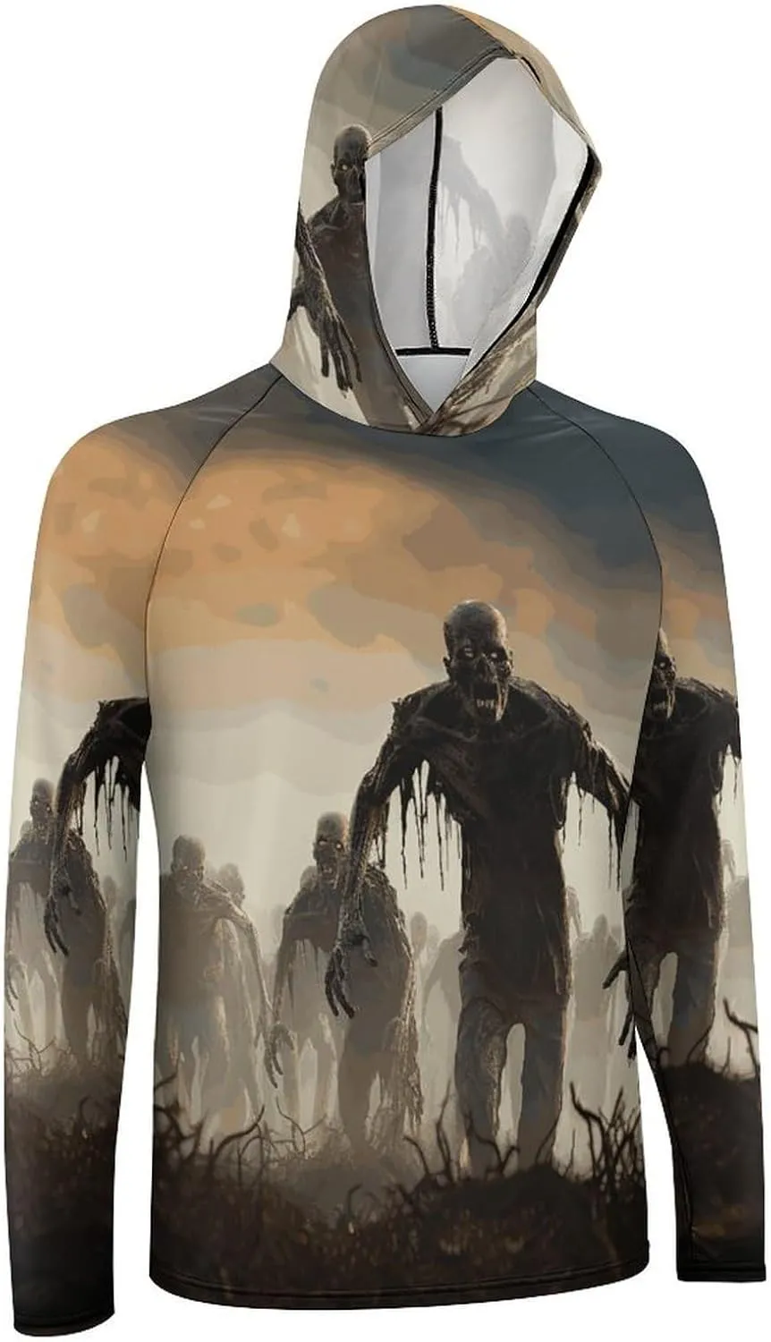 Men's UPF 50  Sun Protection Hoodie Outdoor UV Shirts Many Zombie Long Sleeve Quick Dry Fishing Hiking Shirt