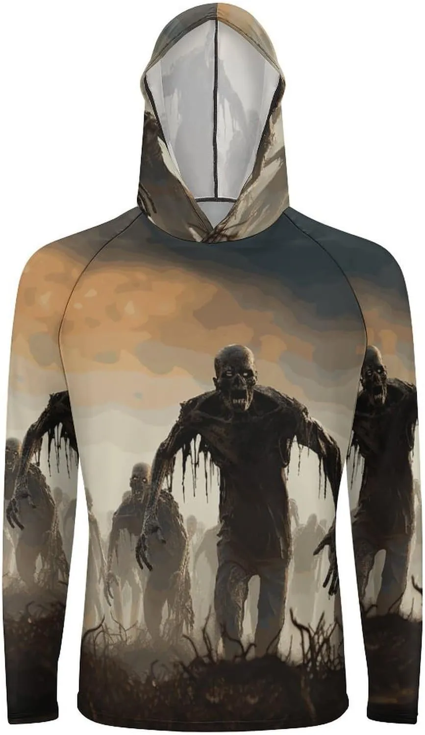 Men's UPF 50  Sun Protection Hoodie Outdoor UV Shirts Many Zombie Long Sleeve Quick Dry Fishing Hiking Shirt
