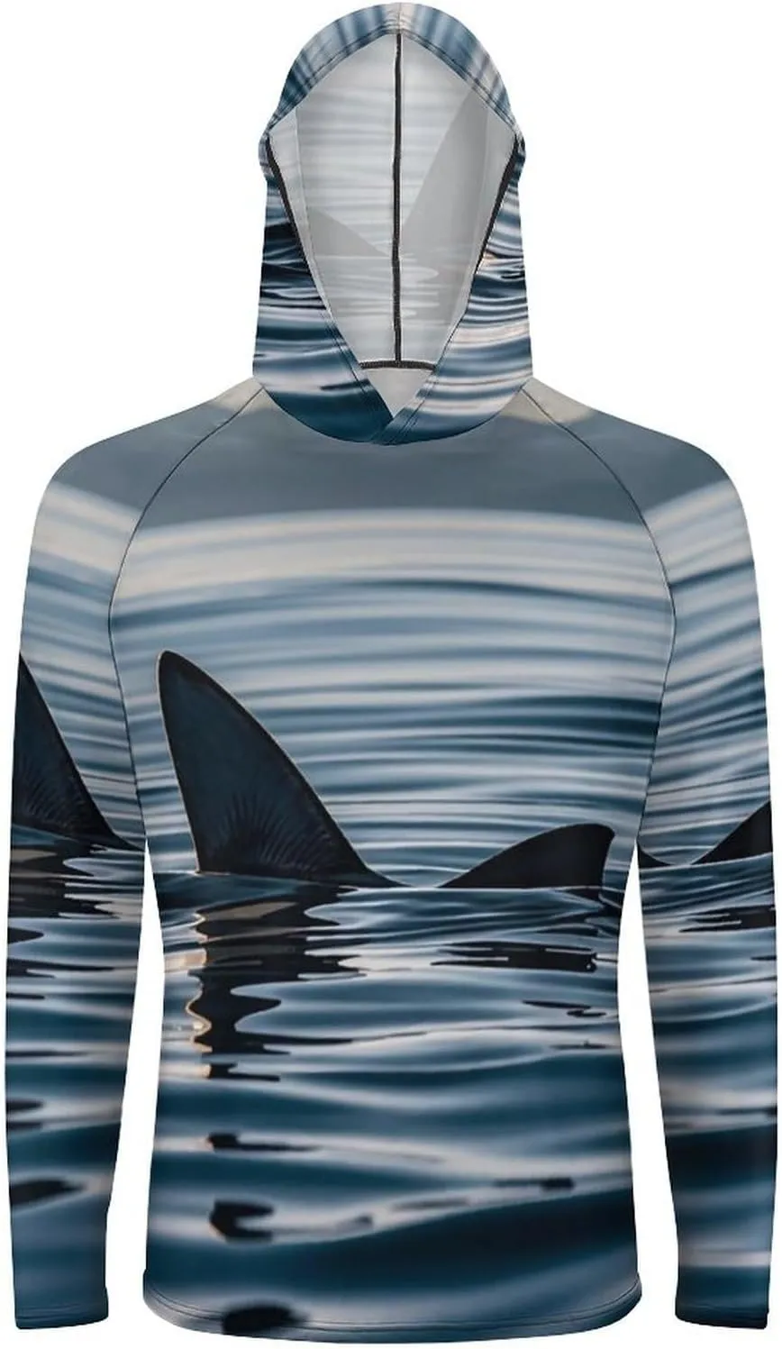 Men's UPF 50  Sun Protection Hoodie Outdoor UV Shirts Shark Fin Water Long Sleeve Quick Dry Fishing Hiking Shirt