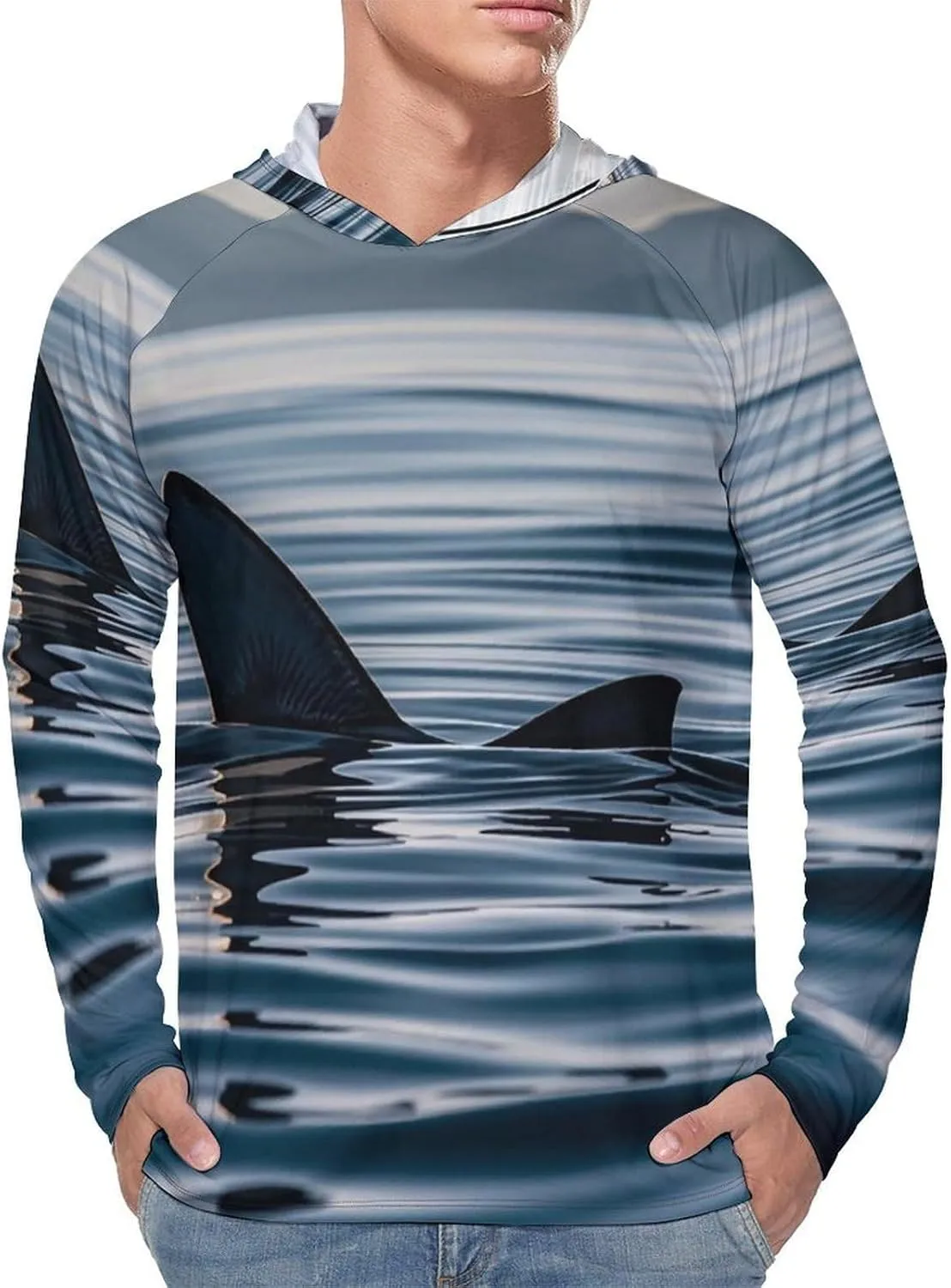 Men's UPF 50  Sun Protection Hoodie Outdoor UV Shirts Shark Fin Water Long Sleeve Quick Dry Fishing Hiking Shirt