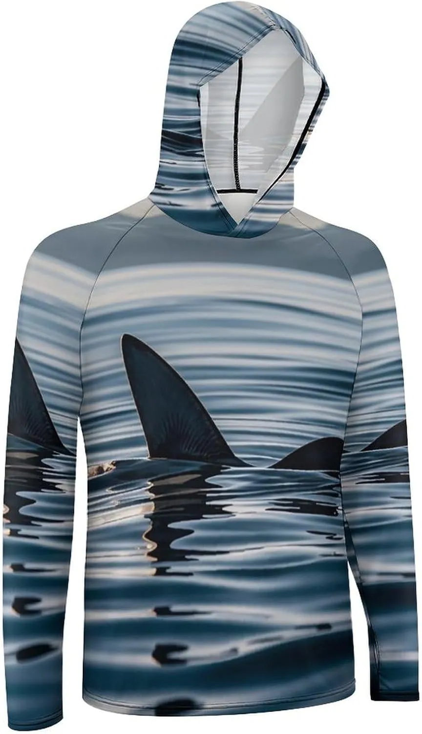 Men's UPF 50  Sun Protection Hoodie Outdoor UV Shirts Shark Fin Water Long Sleeve Quick Dry Fishing Hiking Shirt