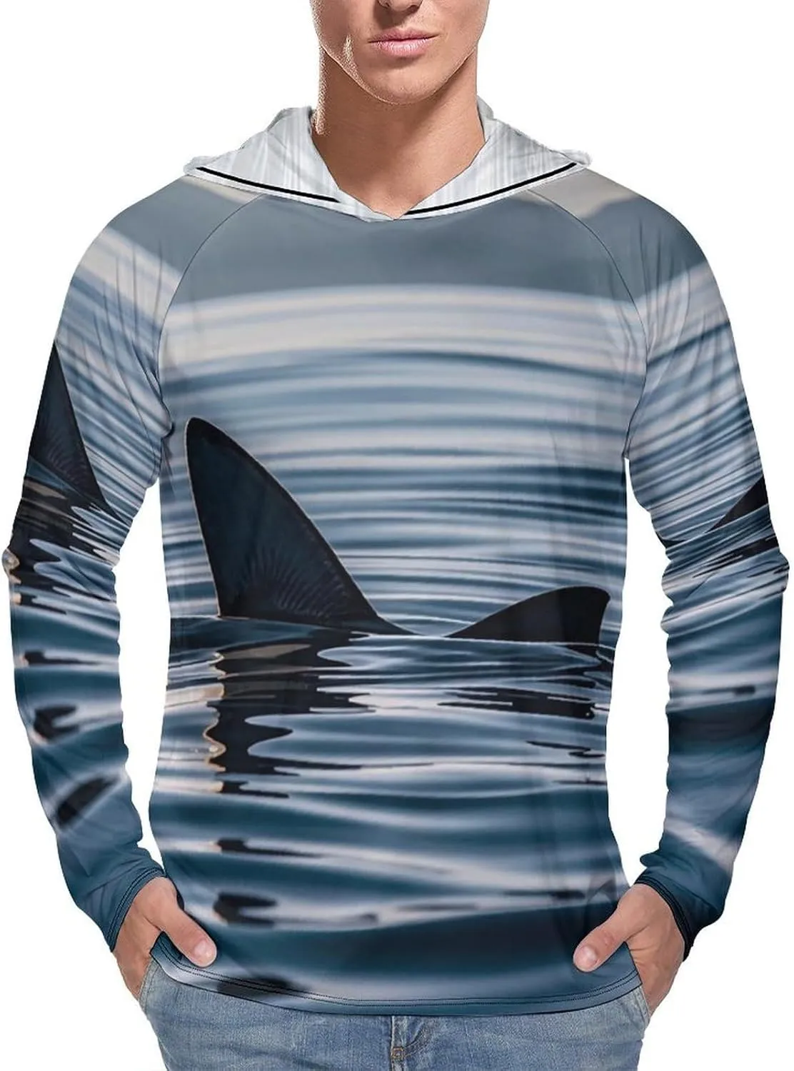 Men's UPF 50  Sun Protection Hoodie Outdoor UV Shirts Shark Fin Water Long Sleeve Quick Dry Fishing Hiking Shirt