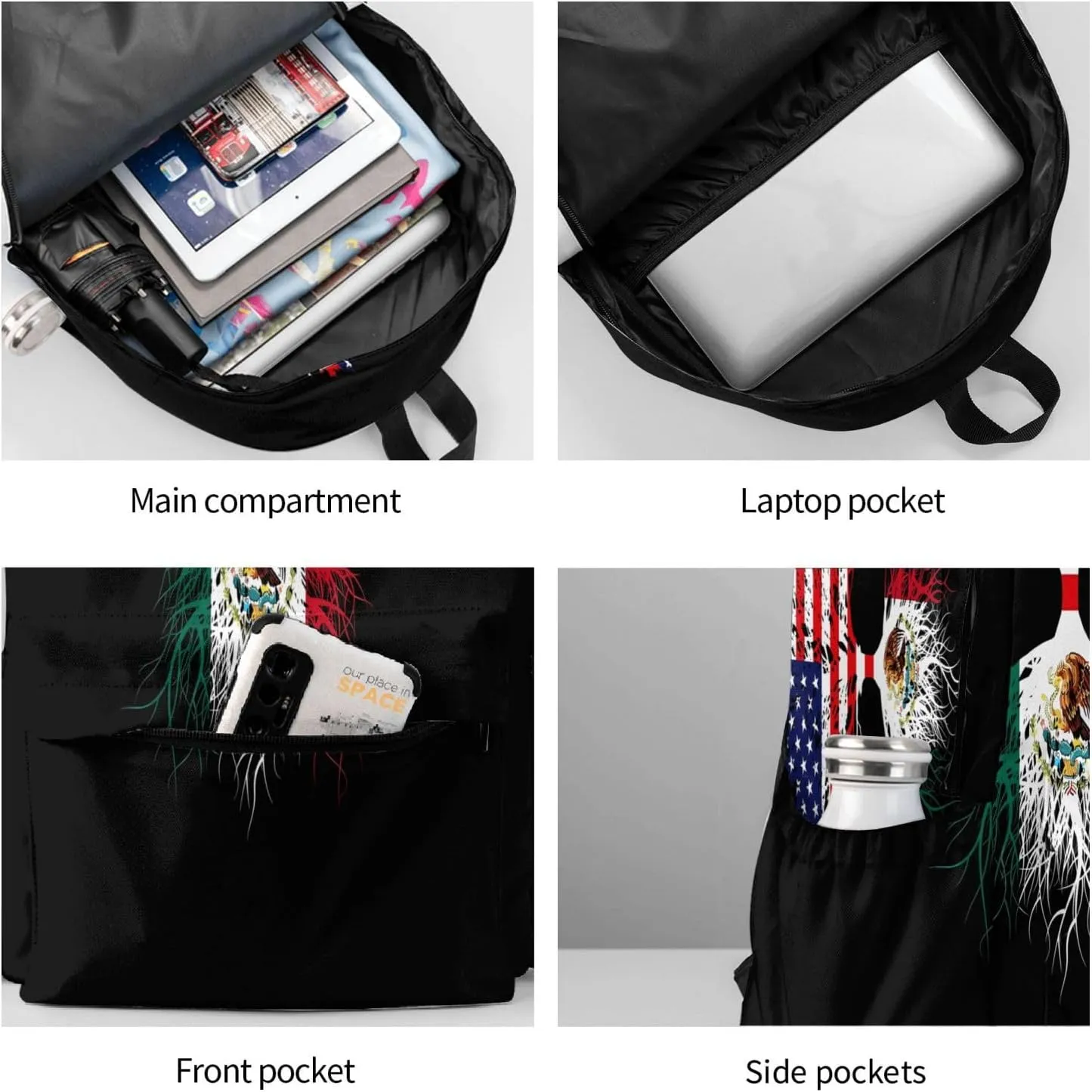 Mexican Mexico American Flag Mexico Grown Mexican Roots Laptop Commuter Backpack Shoulder Bag Casual Back Pack Daypack Bags With Side Pockets For Work Travel Daily Use