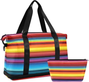 Mexican Striped Texture Sports Gym Bag with Waterproof Dry Wet Pocket, Travel Duffel Bag for Women MenWorkout Bag Fits Yoga, Swimming