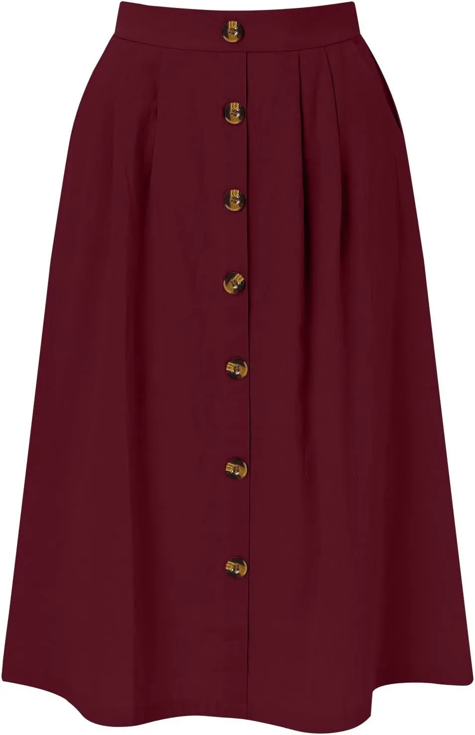 Miyaomn Women's Casual Summer Flowy Midi Skirts Button Decoration High Elastic Waist A-Line Solid Pleated Skirts with Pockets