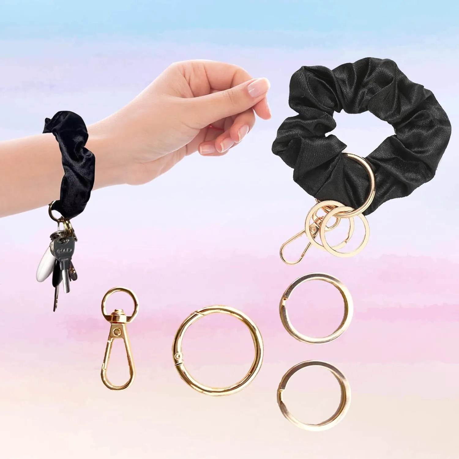 MOMRNTAIL Wristlet Key Chain Women Stretchy Removable Key Chain Keyring Elastic Scrunchie Bracelet Multifunctional Key Ring for Women