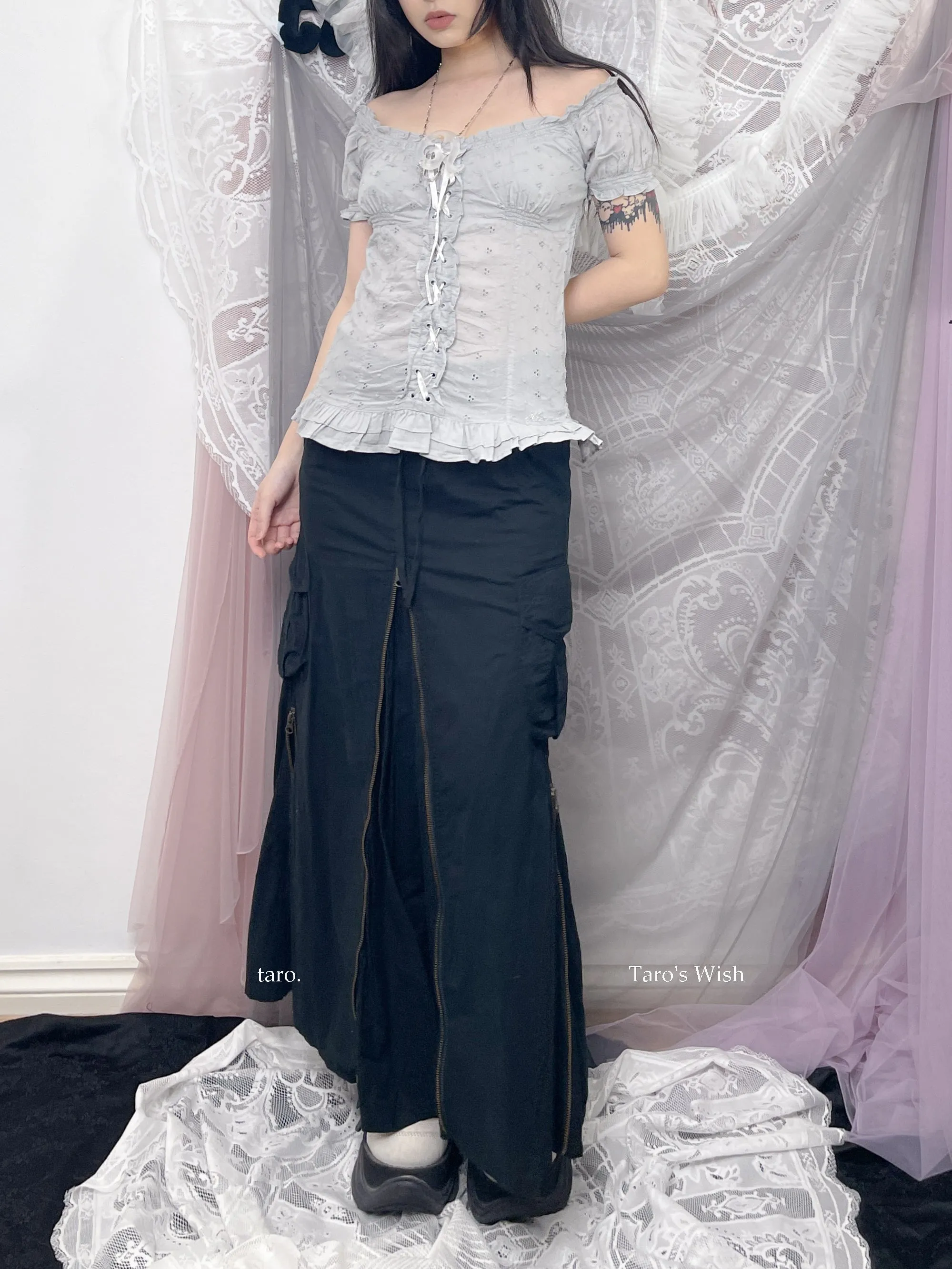 Multi Zip Cargo Maxi Skirt