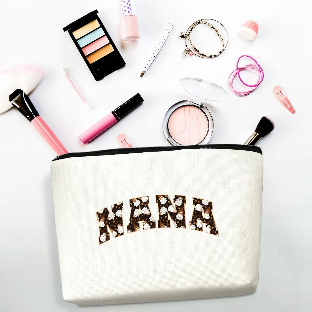 Nana Gifts Grandma Gifts Makeup Bag Grandmother Gifts Cute Halloween Ghost Cosmetic Bag Gifts for Grandma Women Granny Zipper Pouch Travel Organizer Thank You Gifts for Halloween party Mothers Day