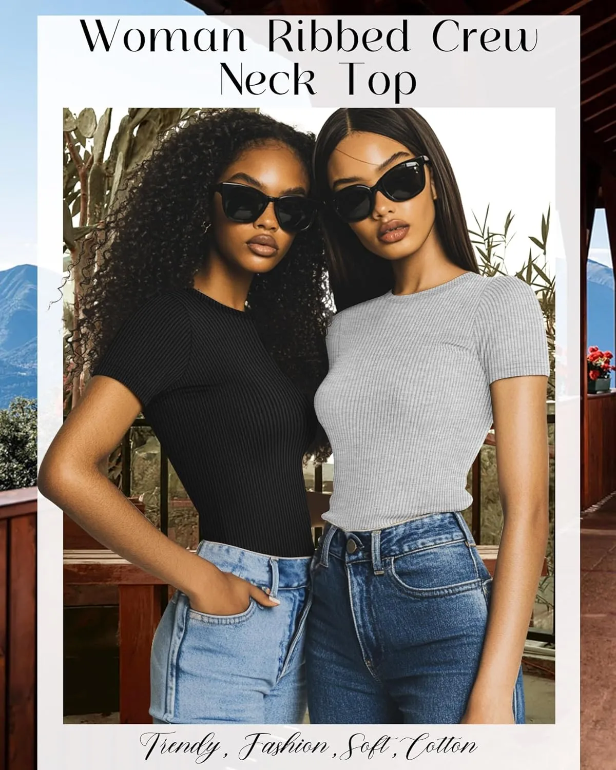 Neer 4 Pack Women's Short Sleeve T-Shirts, Crew Neck Ribbed Knit Slim Fitted Shirts Cotton Summer Solid Basic Tees Tight Tops