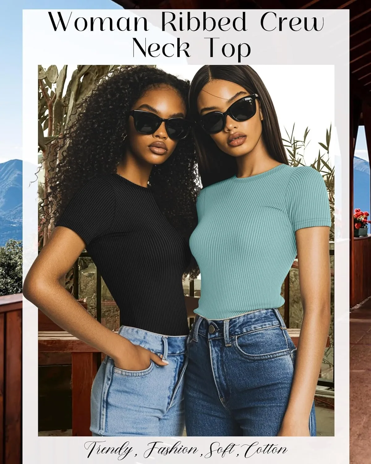 Neer 4 Pack Women's Short Sleeve T-Shirts, Crew Neck Ribbed Knit Slim Fitted Shirts Cotton Summer Solid Basic Tees Tight Tops