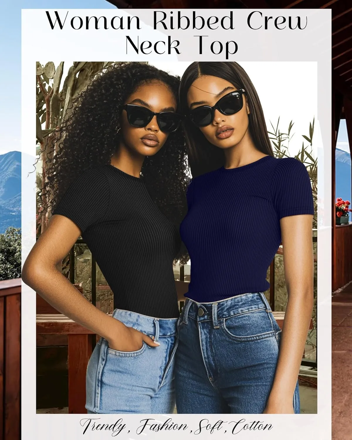 Neer 4 Pack Women's Short Sleeve T-Shirts, Crew Neck Ribbed Knit Slim Fitted Shirts Cotton Summer Solid Basic Tees Tight Tops