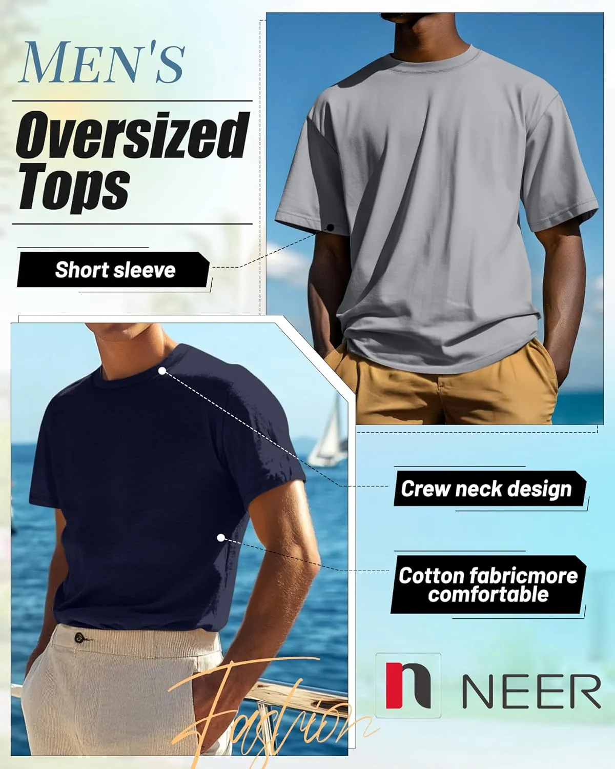 Neer 7 Pack Men's Big and Tall Shirts Summer Cotton Short Sleeve Tee Crew Neck Casual Top Basic Oversize T Shirts