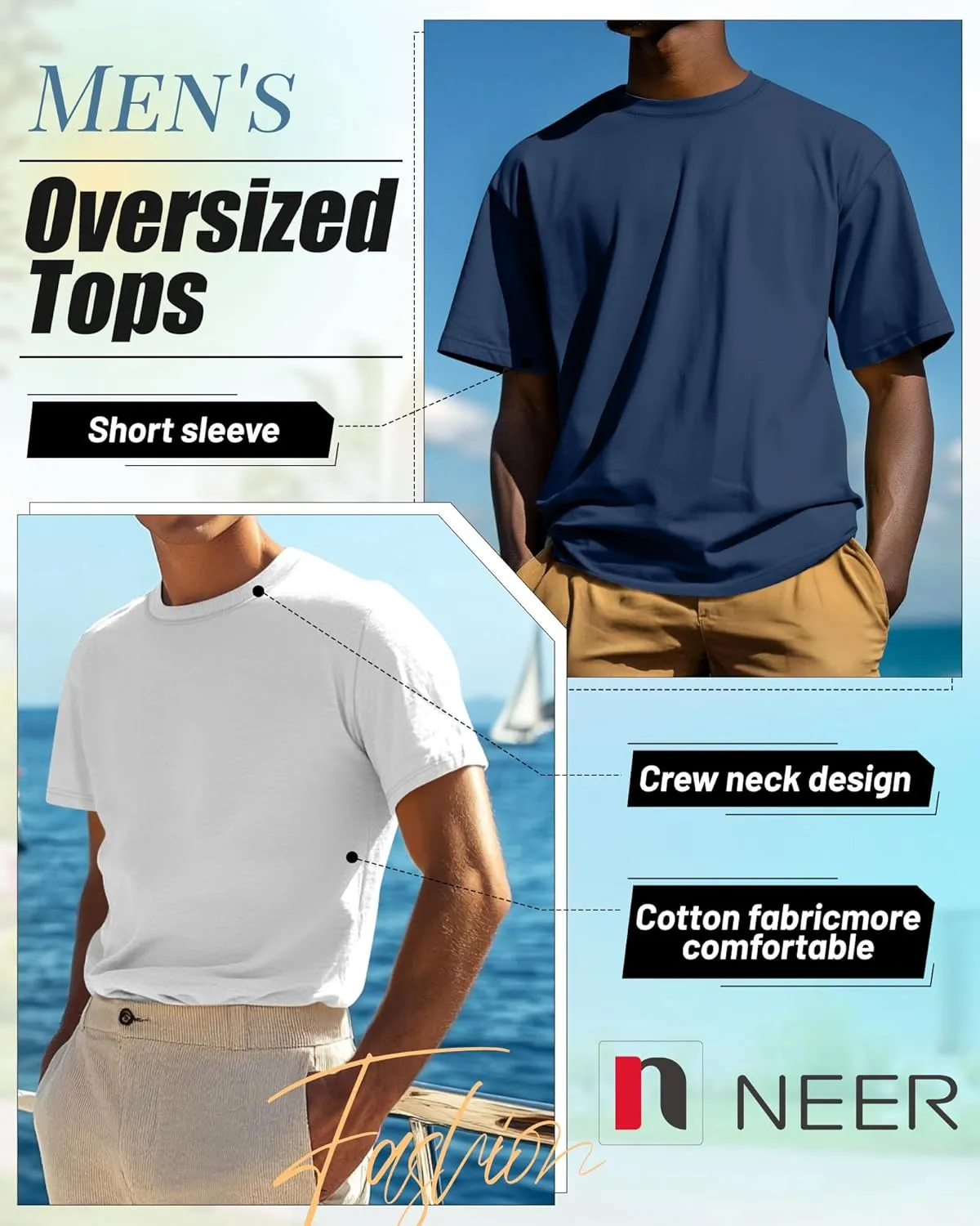 Neer 7 Pack Men's Big and Tall Shirts Summer Cotton Short Sleeve Tee Crew Neck Casual Top Basic Oversize T Shirts