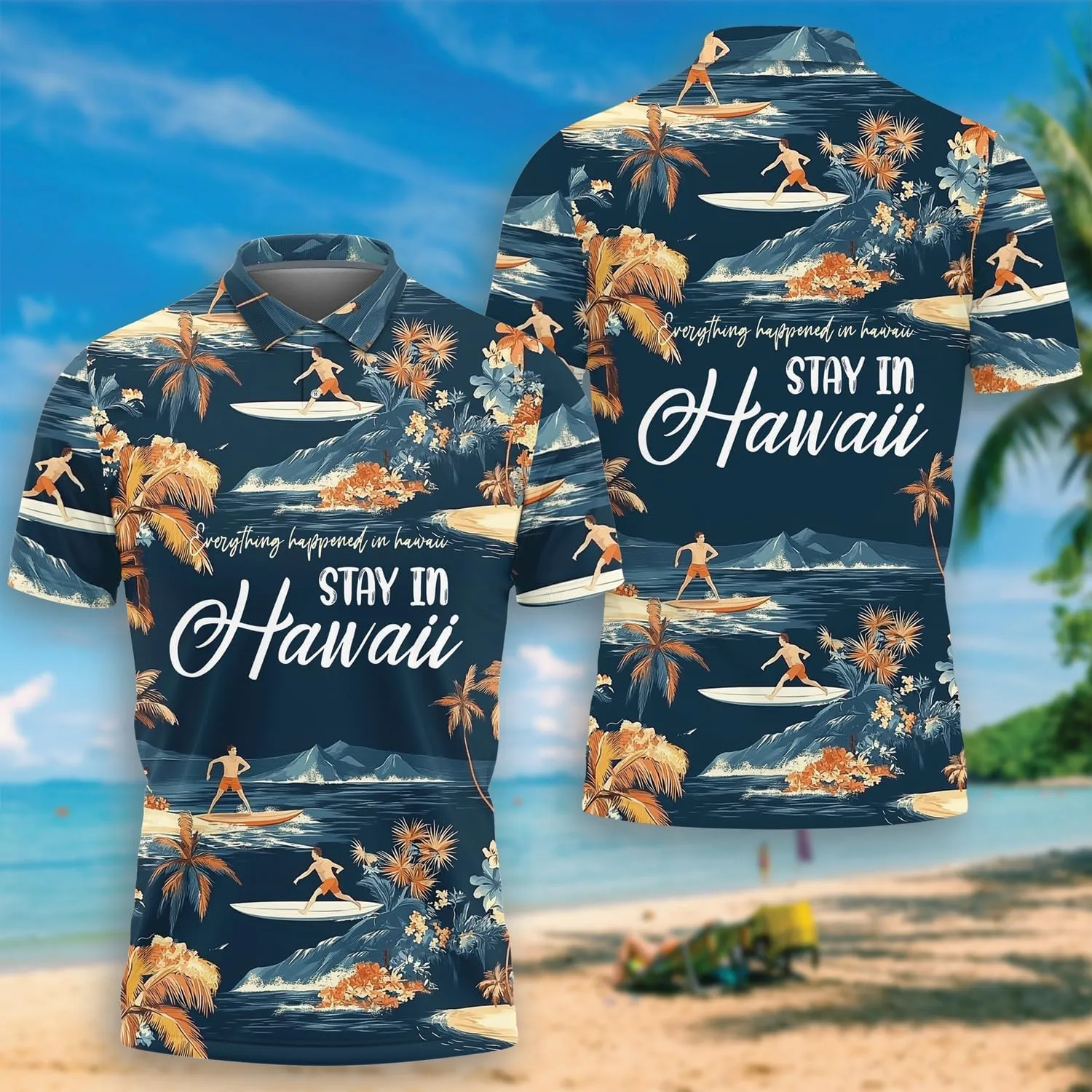 Oceans Polo Shirts for Men - Beach Lover Stylish Mens Goft Shirt Casual Short Sleeve Button Down Outfit Set 46