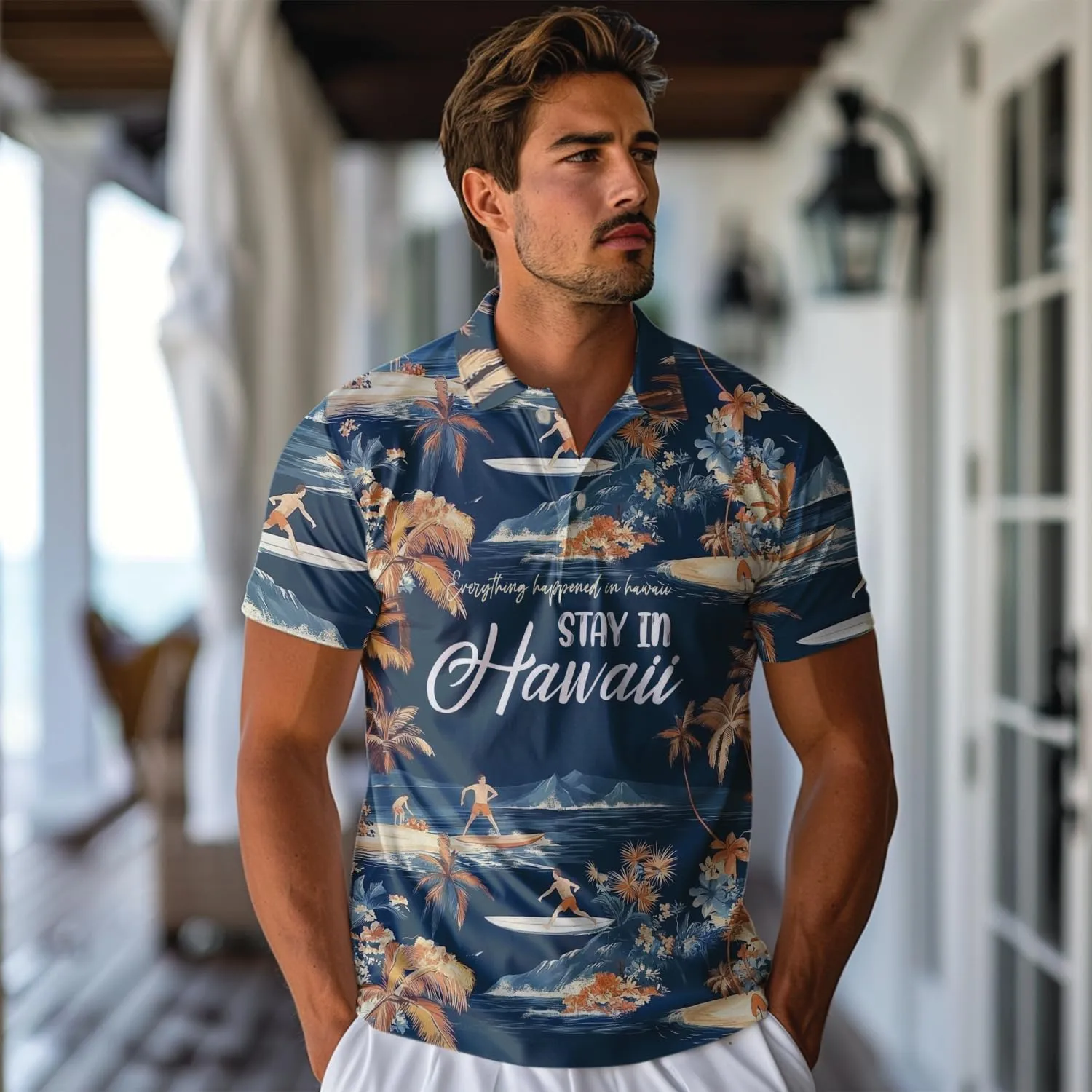 Oceans Polo Shirts for Men - Beach Lover Stylish Mens Goft Shirt Casual Short Sleeve Button Down Outfit Set 46