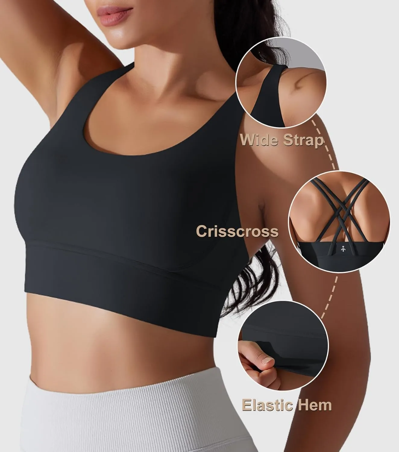 Orolay Sports Bra for Women Padded Criss Cross Strappy Yoga Bras Cropped Tank Tops