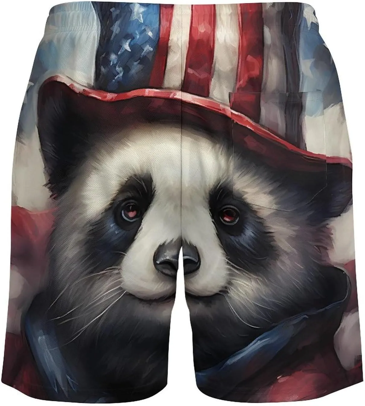 Panda Patriotic U.S. Flag Men's Swim Trunks with Compression Liner Beach Swimming Shorts with Drawstring and Pockets