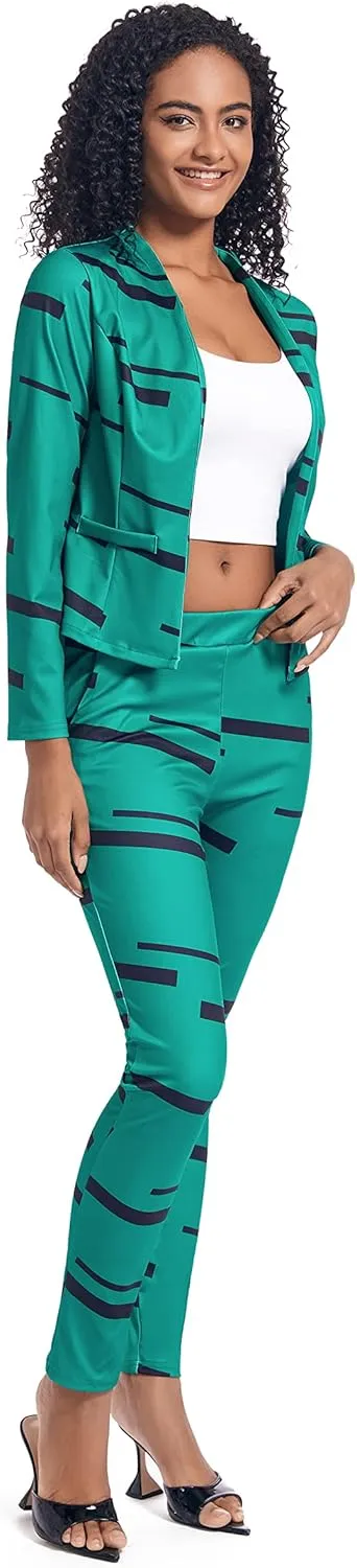 PAODIKUAI Women's 2 Piece Outfits Long Sleeve Stripe Jacket Top and Pants Suit Set